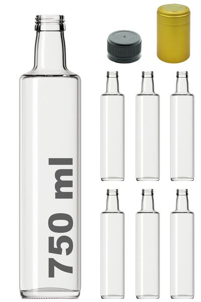 Afracam دوريكا شفافة - 750 مل زجاجة زجاجية مستديرة بغطاء للرأس وقفل، 6 قطع