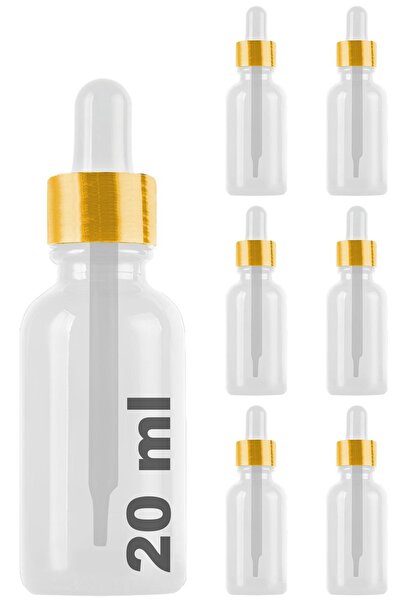 Afracam 20 ml Şeffaf Cam Damlalık Serum Şişesi 20 Cc Gold Metal Kapak Beyaz D...