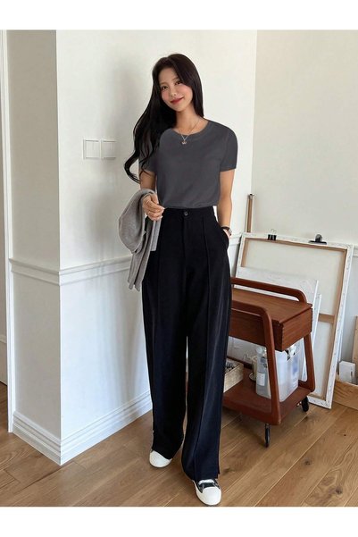 EYAX MODA KADIN Bisiklet Yaka Tişört - Oversize T-shirt