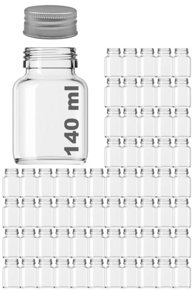 Afracam 140 ml Şeffaf Tablet Metal Gümüş Silver Kapaklı 140 Cc Hap Şişesi Cam...