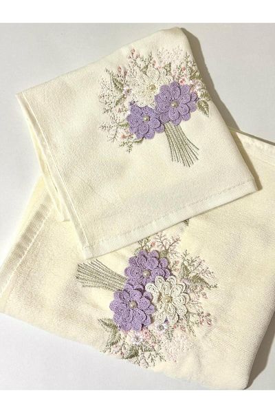 ÜNSAL Hazan Rose 3D Embroidered Mother and Daughter Dowry Towel