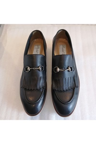 Butik Tülin Genuine Cowhide Men's Black Loafer - Tassel, Buckle, Soft and Non-Slip