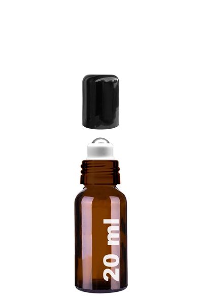 Afracam 20 ml Amber Çelik Roll On Şişesi 20 Cc Sızdırmaz Siyah Kapaklı Kahver...