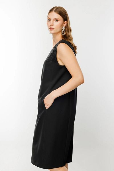 Ekol Stone Detailed Plus Size Midi Women's Dress 4598 - Black