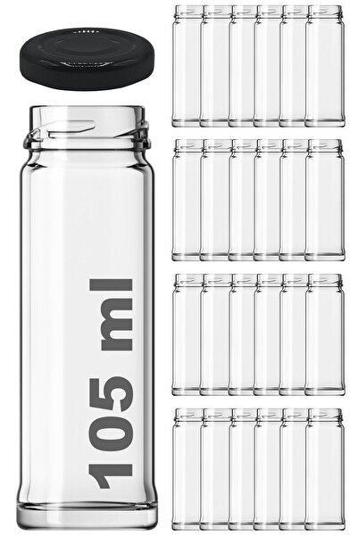 Afracam 105 ml Metal Siyah Kapaklı 105 Cc Şeffaf Uzun Cam Kavanoz 24 Adet