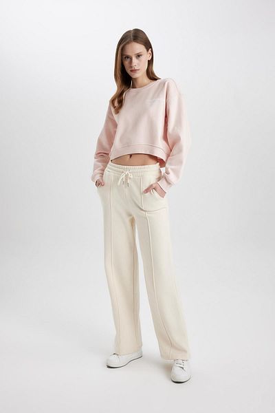 DeFacto Boxy Fit Rundhalsausschnitt bedrucktes, dickes Crop-Sweatshirt C5386ax23cw