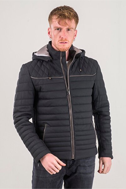 Ata Leather A-501 Erkek Hakiki Deri Kapşonlu Mont Siyah Renk