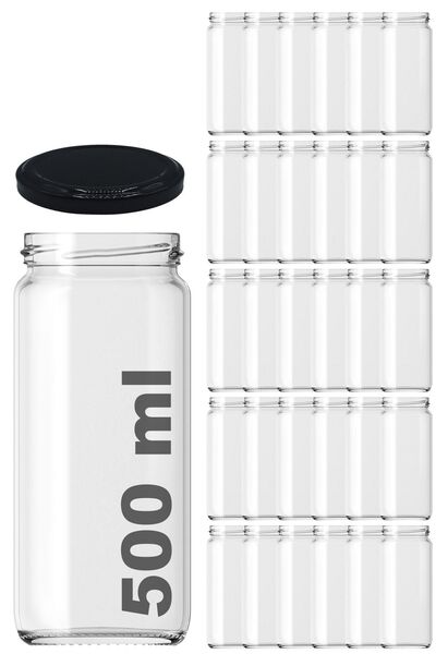 Afracam 500 ml Metal Siyah Konserve Kapaklı 500 Cc Şeffaf Uzun Cam Kavanoz 30...