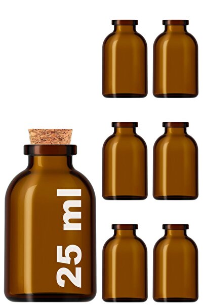 Afra Tedarik 25 ml Amber Penisilin Mantar Tıpalı Yuvarlak 25 Cc Kahverengi Boş Cam Şişe 6 Adet