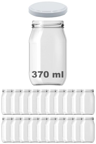 Afracam 370 ml Metal Beyaz Konserve Kapaklı 370 Cc Şeffaf Cam Kavanoz 20 Adet