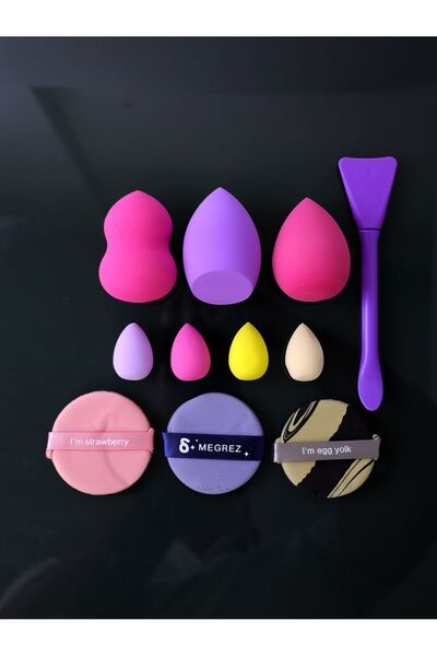 Lesvip's Pudra & fondöten makyaj süngeri seti & maske sürme fırçası 11 parça