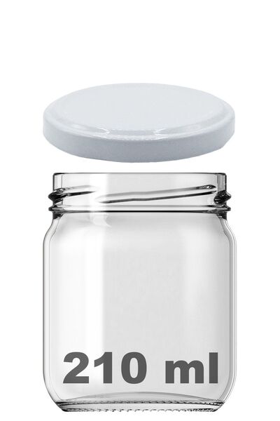 Afracam 210 ml Metal Beyaz Konserve Kapaklı 210 Cc Şeffaf Cam Kavanoz 1 Adet