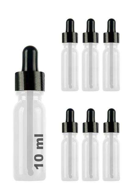 Afracam 10 ml Şeffaf Cam Damlalık Serum Şişesi 10 Cc Siyah Metal Kapaklı Beya...