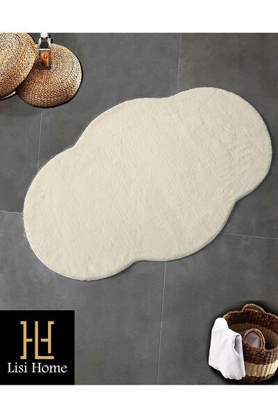 Krem Bulut (80X120) Tekli Peluş Post Yumuşak Banyo Halısı Yıkanabilir.
