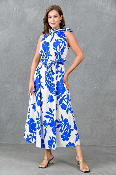 vuvutasarım Φόρεμα 3690 Μήκους Midi με λουλουδάτο μοτίβο με λεπτομέρεια για δεμένο και ζωσμένο