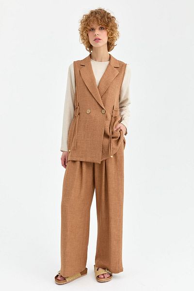 Esswaap Camel Vest and Blouse Pants Set