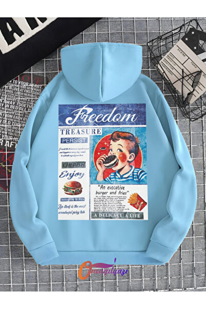 oneagılyazı Freedom Biscuit Štampano Unisex Oversize kroj dukserica sa kapulj...