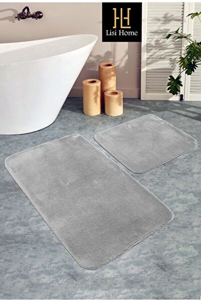Lisi Home Gri Klozet Takımı 2'li (80X120-80X50) Peluş Post Yumuşak Yıkanabili...