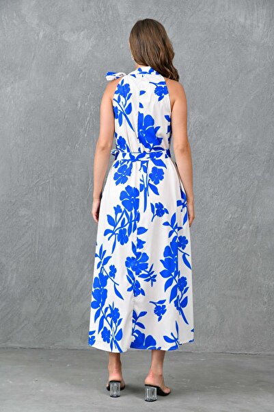 vuvutasarım Φόρεμα 3690 Μήκους Midi με λουλουδάτο μοτίβο με λεπτομέρεια για δεμένο και ζωσμένο