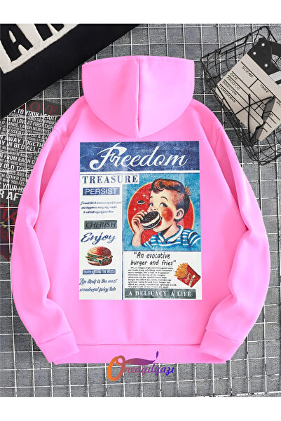oneagılyazı Freedom Biscuit Štampano Unisex Oversize kroj dukserica sa kapulj...