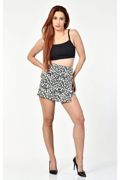 FİRST CHANCE Fustă pantaloni scurți din satin cu model leopard - afumat