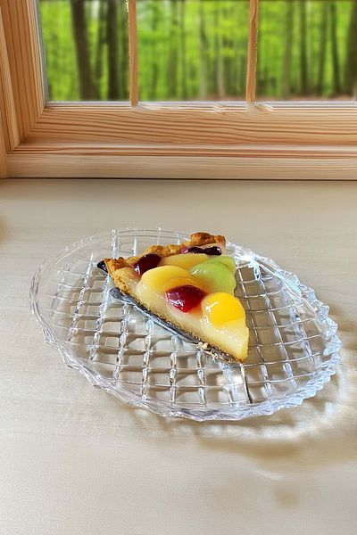Jenisa Lattice Colored Glass Cake and Salad Serving Plate - 20x15 cm, 1 Piece