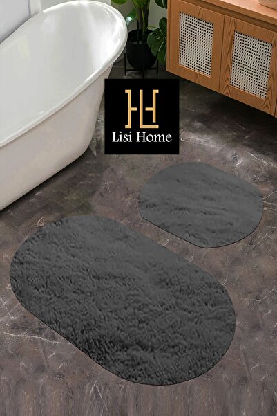 Lisi Home Antrasit Peluş Yumuşak Banyo Halısı (80x120)(80x50) Klozet Takımı 2...