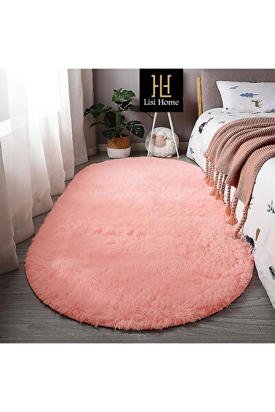 Lisi Home Pembe Oval Peluş Post Yumuşak Yıkanabilir Kaymaz Taban Antibakteriy...