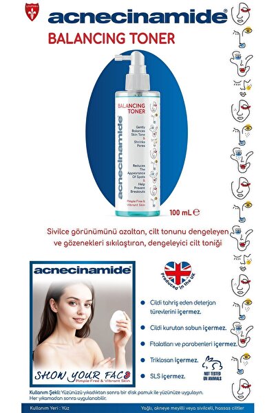 Acnecinamide Balancing Toner, Siyah Nokta Ve Sivilce Karşıtı Gözenek Sıkılaştırıcı, Dengeleyici Tonik