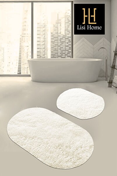 Lisi Home Krem Peluş Yumuşak Banyo Halısı (100x60)(60x50) Klozet Takımı 2'li ...