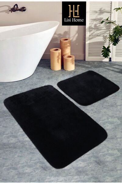 Lisi Home Siyah Klozet Takımı 2'li (80X120-80X50) Peluş Post Yumuşak Yıkanabi...