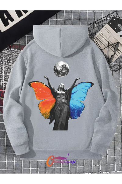 oneagılyazı Unisex Oversize kroj dukserica sa kapuljačom - Anđeo i leptir Šta...