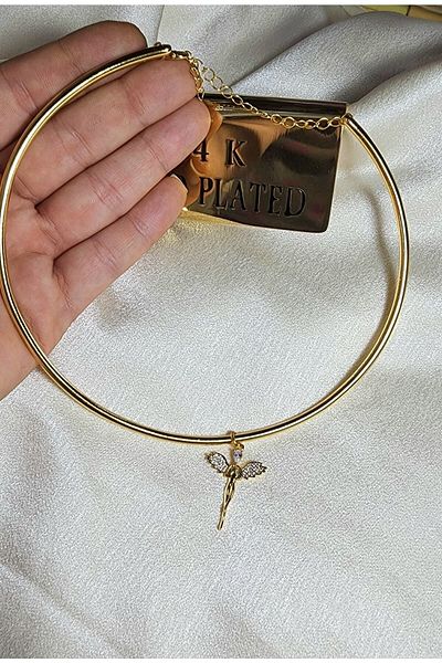 WONDER TOUCH Angel Figured Women's Choker Necklace - Wire Collar and Zircon Stone Detailed, Lover Mother Gift