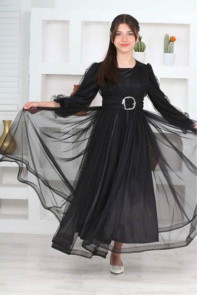 Asortik Kids Rochie de Seara Lunga Neagra Hijab - Rochie Fata