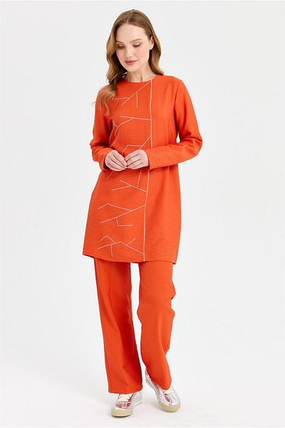 Esswaap Orange Stone Detailed Trousers and Tunic Set