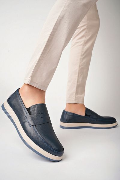 Deripabuc Men's Navy Blue Genuine Leather Casual Shoes - Mrd7-0713
