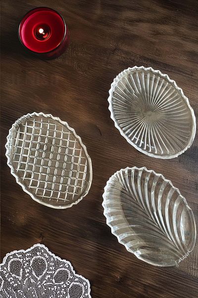 Jenisa 20x15 cm Glass Cake and Salad Serving Plate - 3 Different Model Set
