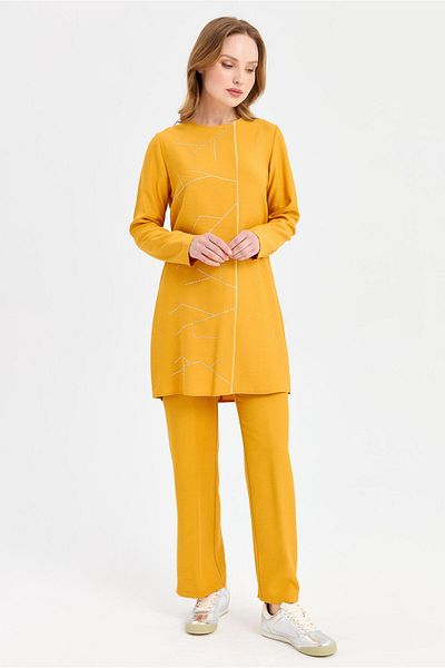 Esswaap Saffron Stone Detailed Trousers and Tunic Set