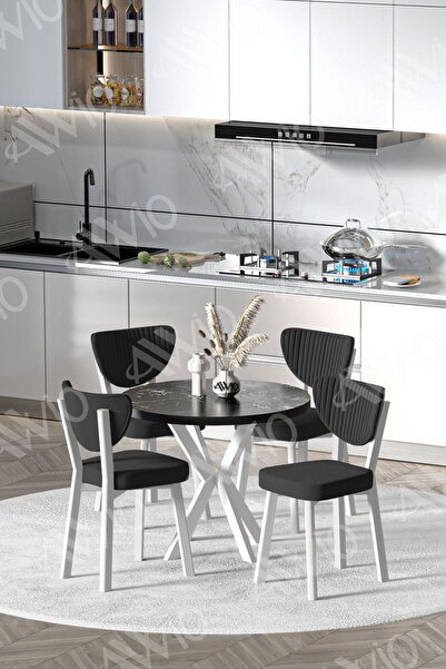 AVVİO Blanca Beyaz Elma Sandalye90X90 Yuvarlak Yemek Masası Mutfak Masası 4 K...