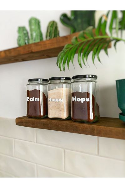 Atölye Merdiven Calm Happy Hope Glass Set of 3 - Erzak Coffee Tea and Sugar Jar 850cc