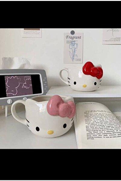 facnspt Favoriconsept - Anime – Hello Kitty Kırmızı Tokalı Tasarım Kupa Bardak