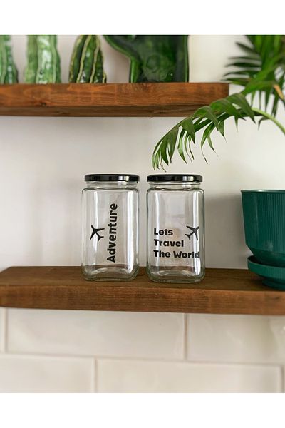 Atölye Merdiven 850 Cc Decorative Jar - Adventure Glass 2 Pieces, Erzak Coffee Tea Memory Photo Jar