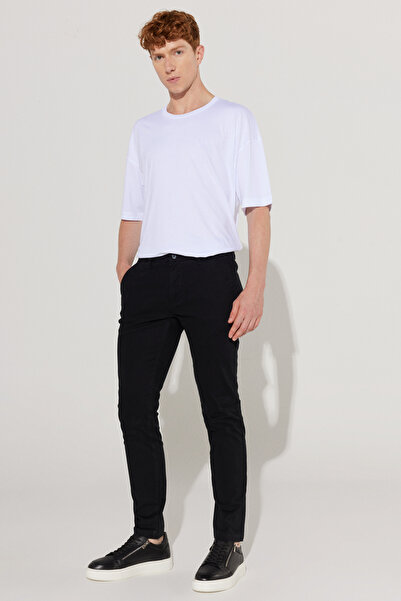 AC&Co / Altınyıldız Classics Μαύρο εφαρμοστό Άνετο ανδρικό παντελόνι chino με εύκαμπτες πλαϊνές τσέπες