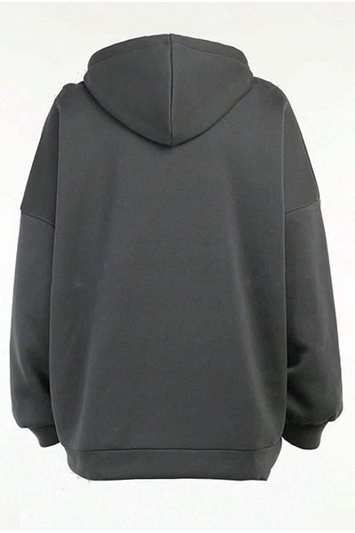 Benisengiydir Anthracite Hooded Oversize Women's Sweatshirt - Brooklyn Printed