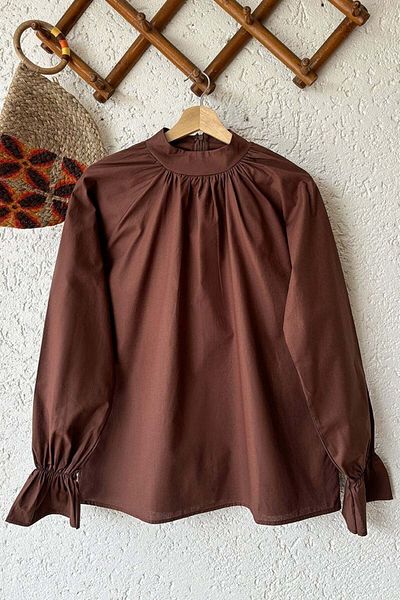 Ceylan Otantik Μπλούζα με μανίκια μαρούλι Bitter Brown