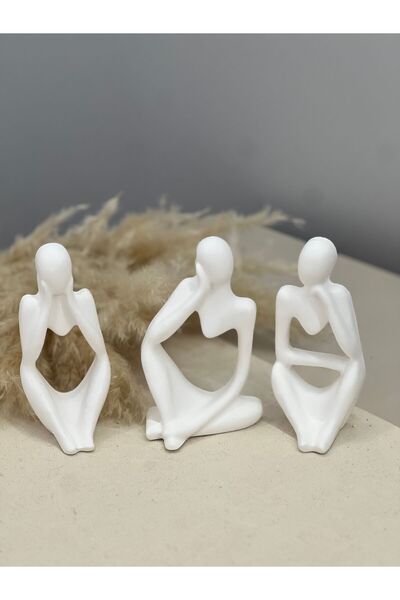 KUMS DESIGN Dekoratif 3’lü Düşünen Soyut Obje-Biblo Heykel set+Minimal baykuş...