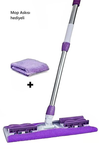 Seram Collection Kıskaçlı Cam Silme Mopu (Hediye Mop Askılı) Mikrofiber Yedek Bezli Yer Duvar Fayans Silme Mopu
