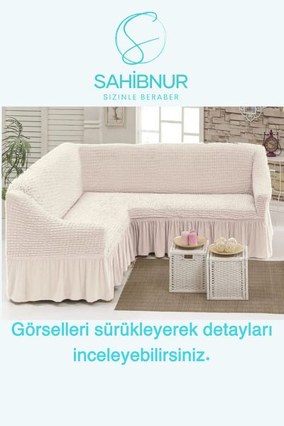 SAHİBNUR Canapea de colț Bürümcük L, husă de canapea husă de scaun cu tiv elastic, lungime totală 350 cm