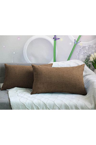 In House طقم وسائد زخرفية من الكتان مكون من قطعتين بتصميم سادة - 50×30 سم