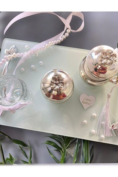 CyzHome Σετ δίσκου αρραβώνων Pearl Promise - Δίσκος καφέ με μαργαριτάρια και δίσκος αιτήματος